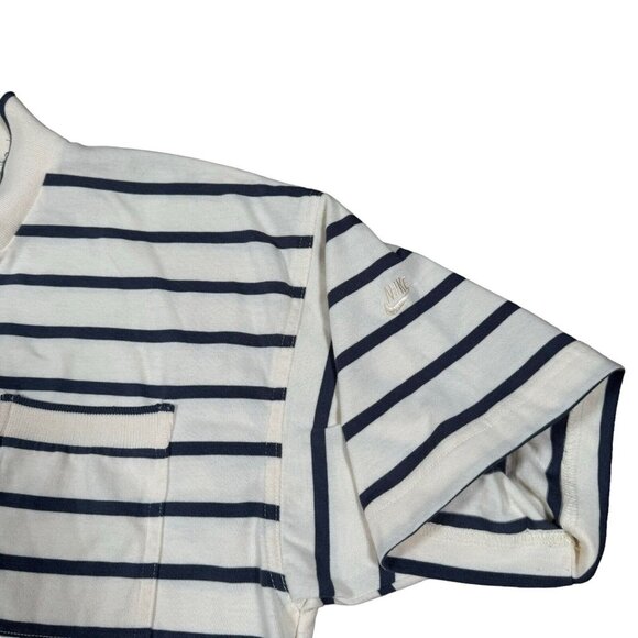 Vintage Nike Gray Tag Striped Collared T-Shirt w Pocket Sz L in Cream, Navy - Picture 2 of 8
